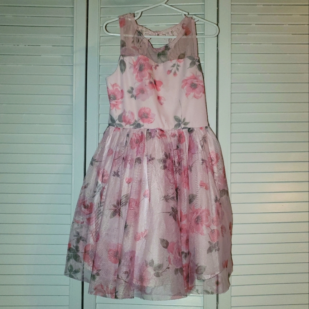 Zenzi Pink Floral Easter Dress with Mesh Detail